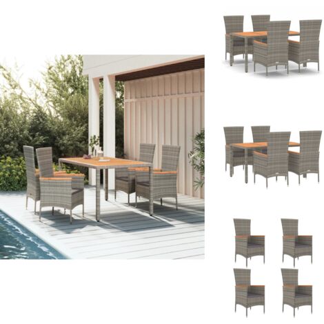 5-tlg. Garten-Essgruppe mit Kissen Grau Poly Rattan - Gartenmöbel - Essgruppe - Gartenset - Outdoor Möbel - Rattan Gartenmöbel