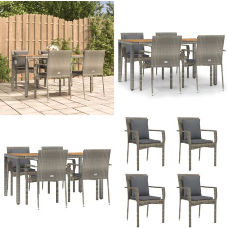 5-tlg. Garten-Essgruppe mit Kissen Grau Poly Rattan - Gartensessel - Gartentisch - Gartenmöbel - Outdoor Möbel - Rattan Gartenmöbel - Home & Living
