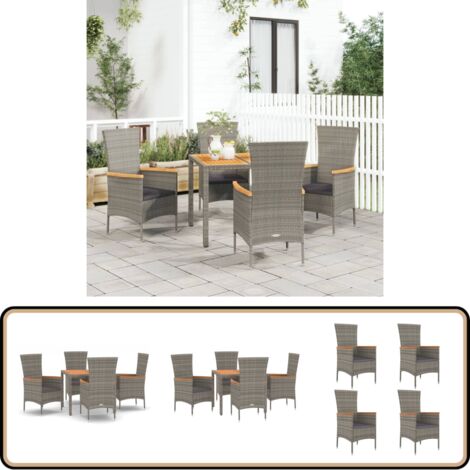 5-tlg. Garten-Essgruppe mit Kissen Grau Poly Rattan - Gartensessel - Gartentisch - Gartenmöbeln - Outdoor Möbel - Rattan Gartenmöbel