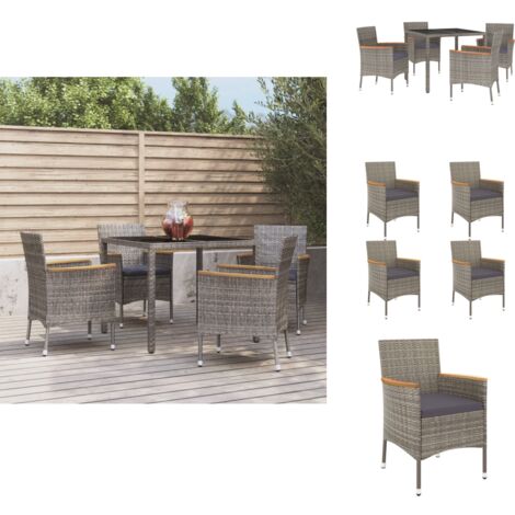5-tlg. Garten-Essgruppe mit Kissen Grau Poly Rattan - Gartensessel - Gartentisch - Outdoor Möbel - Gartenmöbeln - Polyrattan