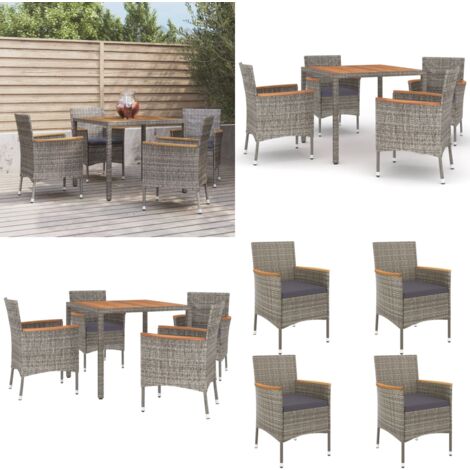 5-tlg. Garten-Essgruppe mit Kissen Grau Poly Rattan - Gartensessel - Gartentisch - Outdoor Möbel - Gartenmöbelset - PE-Rattan - Home & Living