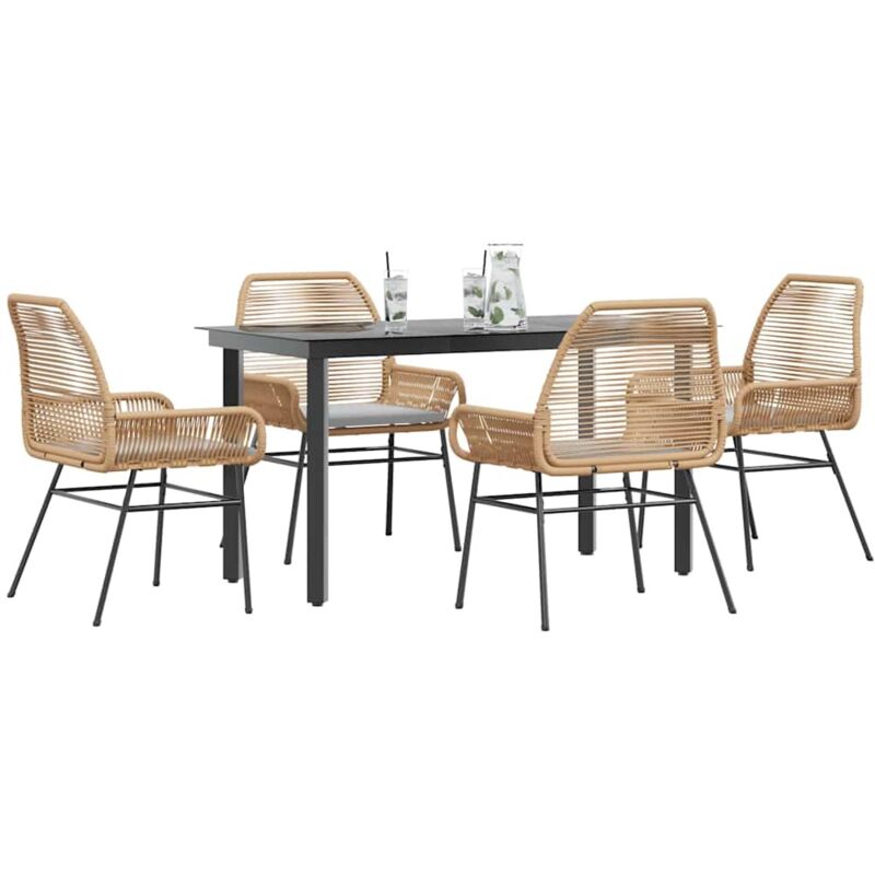 5-tlg. Garten-essgruppe Mit Kissen Braun Poly Rattan Glas - Vidaxl