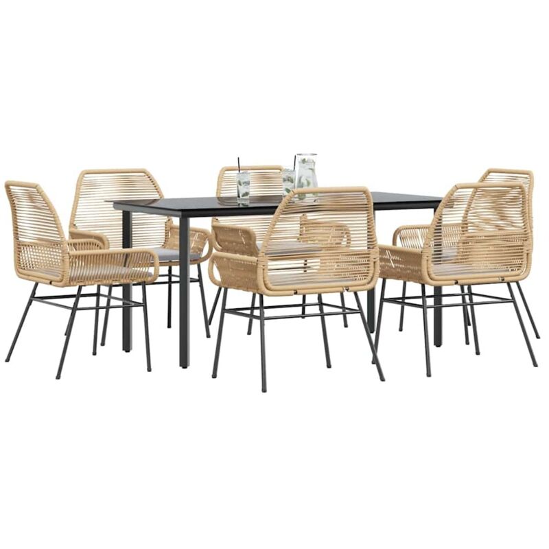 7-tlg. Garten-essgruppe Mit Kissen Braun Poly Rattan Glas - Vidaxl