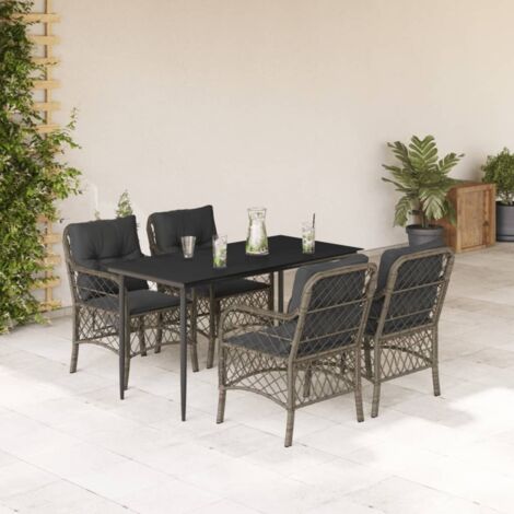 5-tlg. Garten-Essgruppe mit Kissen Grau Poly Rattan vidaXL