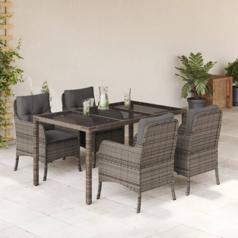 5-tlg. Garten-Essgruppe mit Kissen Grau Poly Rattan vidaXL