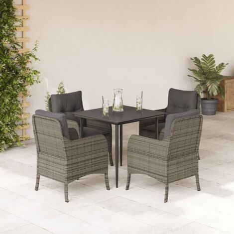 5-tlg. Garten-Essgruppe mit Kissen Grau Poly Rattan vidaXL