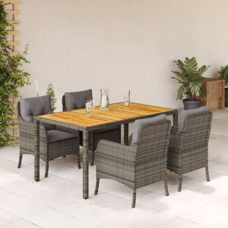 5-tlg. Garten-Essgruppe mit Kissen Grau Poly Rattan vidaXL