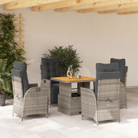 5-tlg. Garten-Essgruppe mit Kissen Grau Poly Rattan vidaXL
