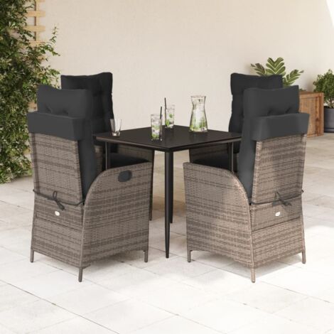5-tlg. Garten-Essgruppe mit Kissen Grau Poly Rattan vidaXL