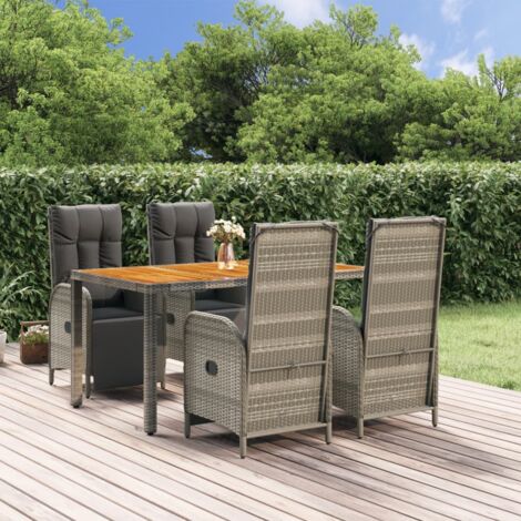 5-tlg. Garten-Essgruppe mit Kissen Grau Poly Rattan vidaXL