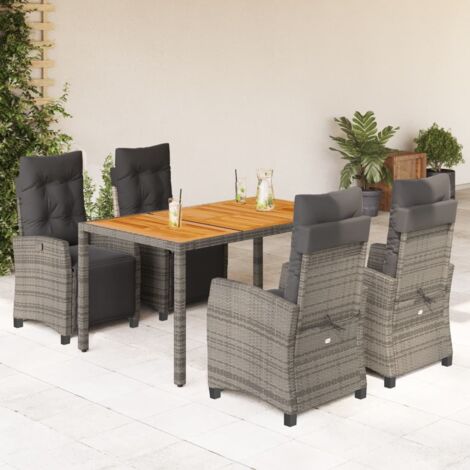 5-tlg. Garten-Essgruppe mit Kissen Grau Poly Rattan vidaXL