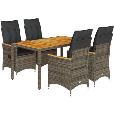 5-tlg. Garten-Essgruppe mit Kissen Grau Poly Rattan vidaXL
