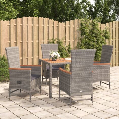 5-tlg. Garten-Essgruppe mit Kissen Grau Poly Rattan vidaXL