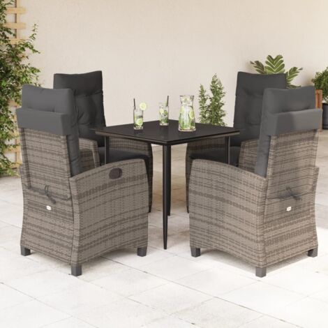 5-tlg. Garten-Essgruppe mit Kissen Grau Poly Rattan vidaXL