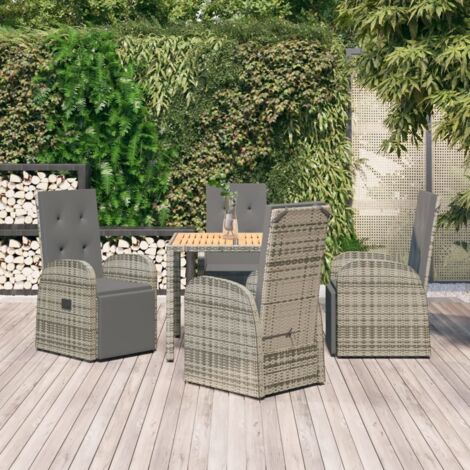 5-tlg. Garten-Essgruppe mit Kissen Grau Poly Rattan vidaXL