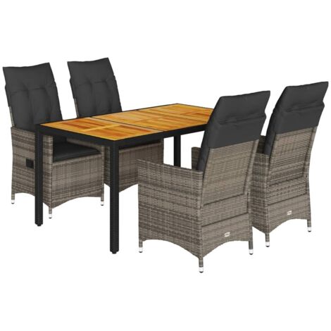 5-tlg. Garten-Essgruppe mit Kissen Grau Poly Rattan vidaXL