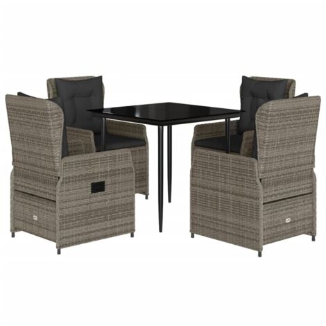5-tlg. Garten-Essgruppe mit Kissen Grau Poly Rattan vidaXL