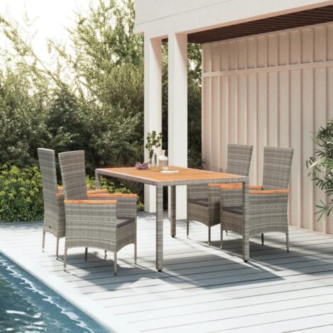5-tlg. Garten-Essgruppe mit Kissen Grau Poly Rattan vidaXL