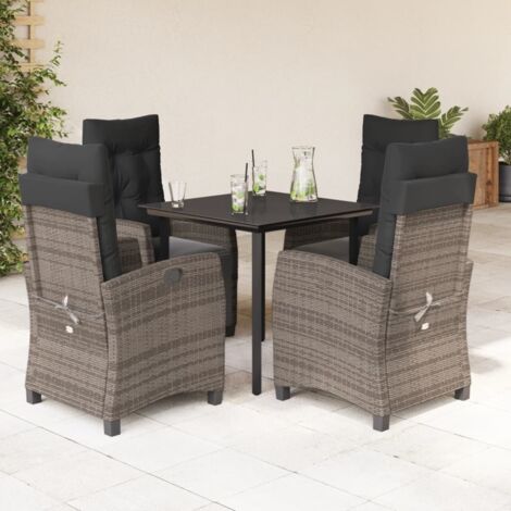 5-tlg. Garten-Essgruppe mit Kissen Grau Poly Rattan vidaXL