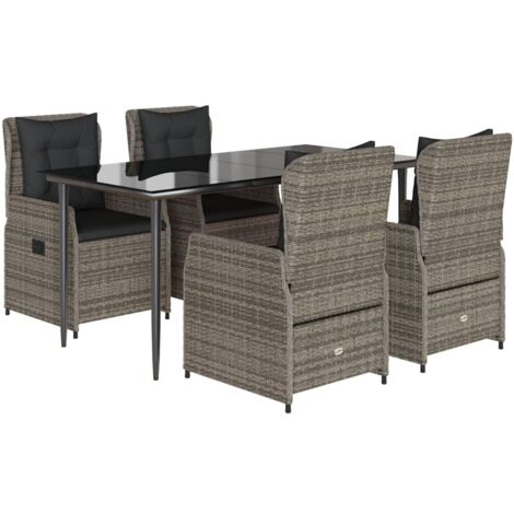 5-tlg. Garten-Essgruppe mit Kissen Grau Poly Rattan vidaXL