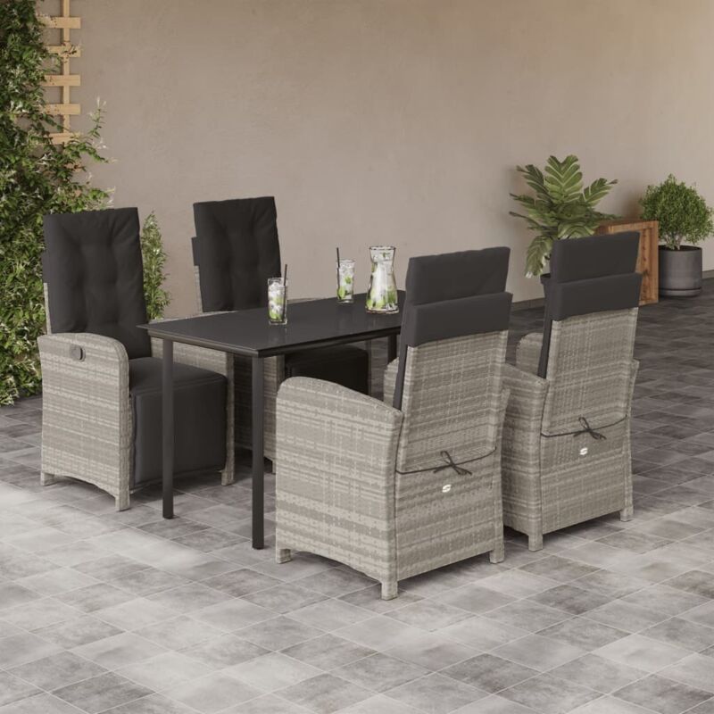 5-tlg. Garten-essgruppe Mit Kissen Hellgrau Poly Rattan - Vidaxl