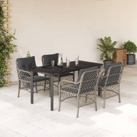 5-tlg. Garten-Essgruppe mit Kissen Hellgrau Poly Rattan vidaXL786561