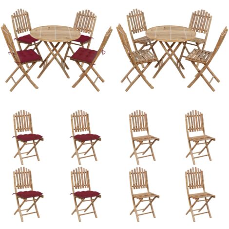 5-tlg. Garten-Essgruppe mit Kissen Klappbar Bambus - Bambus Möbel - Gartentisch - Gartenstühle - Esstisch - Esszimmerset - Home & Living