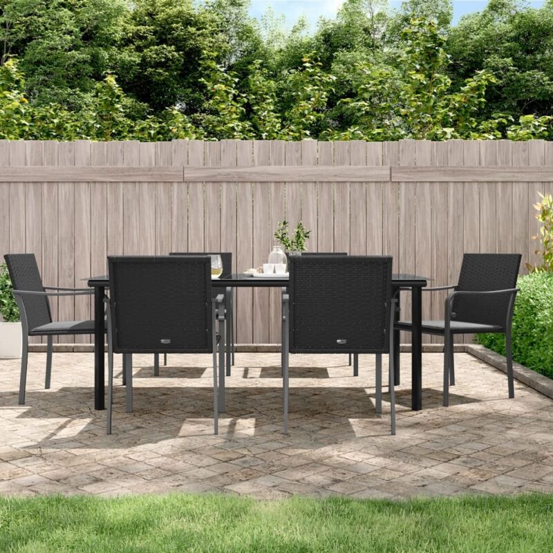 7-tlg. Garten-essgruppe Mit Kissen Poly Rattan Und Stahl Vidaxl