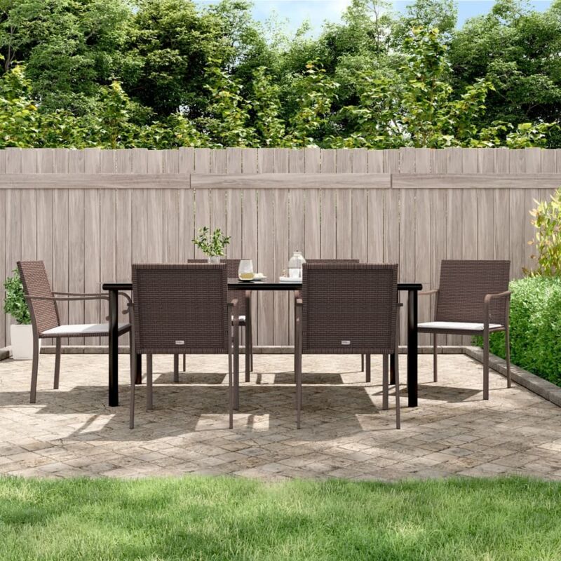 7-tlg. Garten-essgruppe Mit Kissen Poly Rattan Und Stahl - Vidaxl