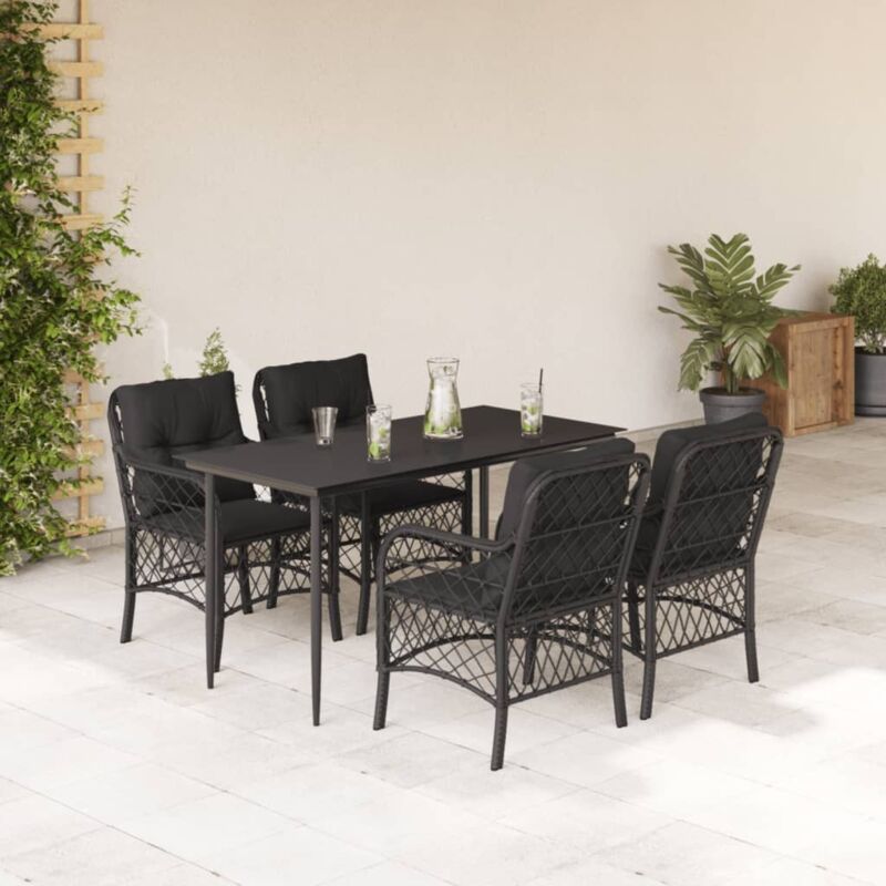 5-tlg. Garten-essgruppe Mit Kissen Schwarz Poly Rattan - Vidaxl
