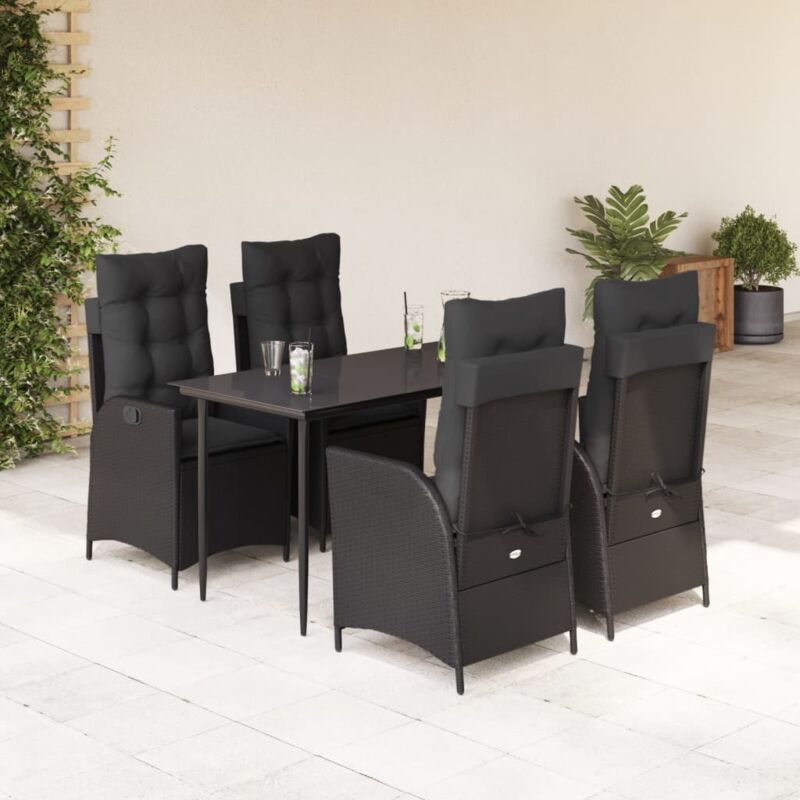 5-tlg. Garten-essgruppe Mit Kissen Schwarz Poly Rattan - Vidaxl