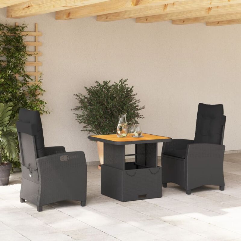 3-tlg. Garten-essgruppe Mit Kissen Schwarz Poly Rattan - Vidaxl