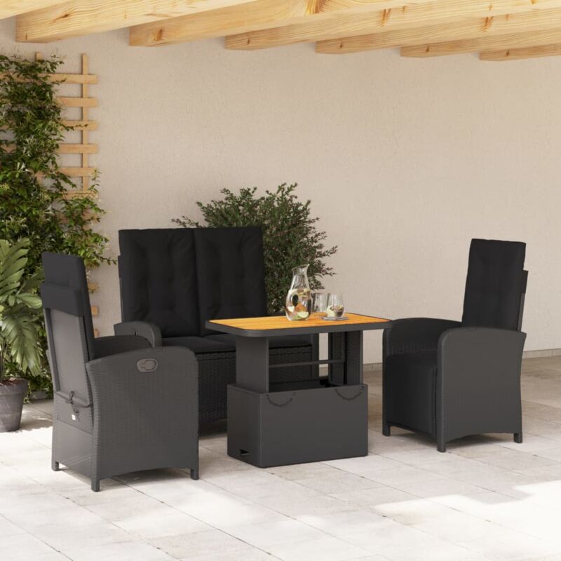 4-tlg. Garten-essgruppe Mit Kissen Schwarz Poly Rattan - Vidaxl