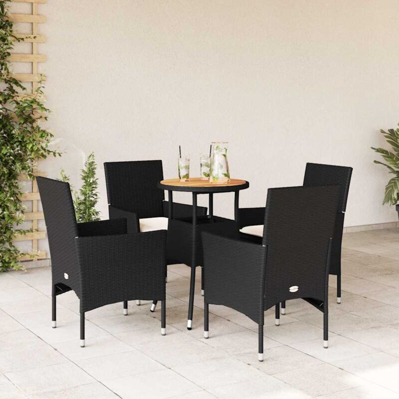 5-tlg. Garten-essgruppe Mit Kissen Schwarz Poly Rattan Akazie - Vidaxl