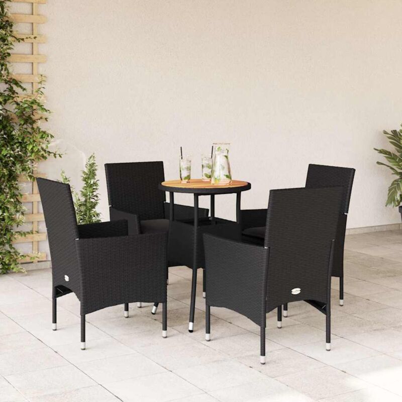 5-tlg. Garten-essgruppe Mit Kissen Schwarz Poly Rattan Akazie - Vidaxl
