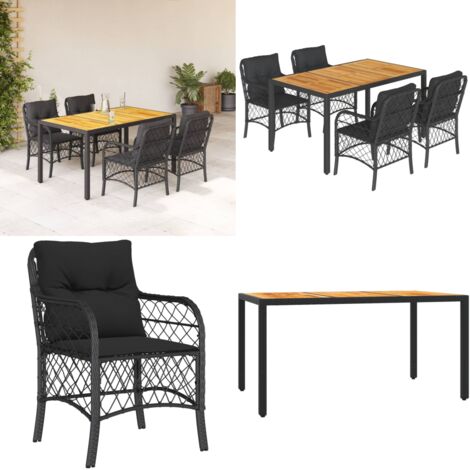 5-tlg. Garten-Essgruppe mit Kissen Schwarz Poly Rattan - Gartenessgruppe - Sitzkissen