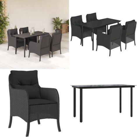 5-tlg. Garten-Essgruppe mit Kissen Schwarz Poly Rattan - Gartenstuhl - Gartentisch