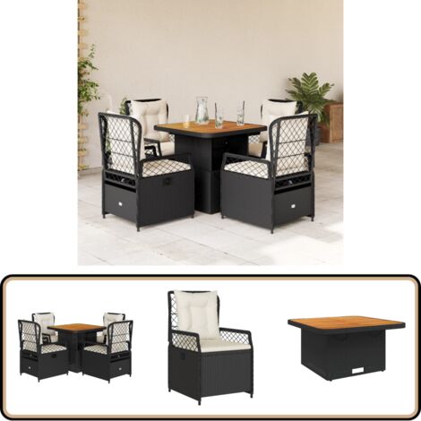 5-tlg. Garten-Essgruppe mit Kissen Schwarz Poly Rattan - Gartentisch - Essgruppenset - Gartenmöbel - Outdoor Möbel - Rattan Gartenmöbel