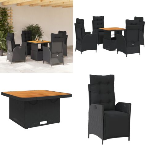 5-tlg. Garten-Essgruppe mit Kissen Schwarz Poly Rattan - Gartentisch - Sitzkissen