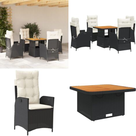 5-tlg. Garten-Essgruppe mit Kissen Schwarz Poly Rattan - Gartentisch - Sitzkissen