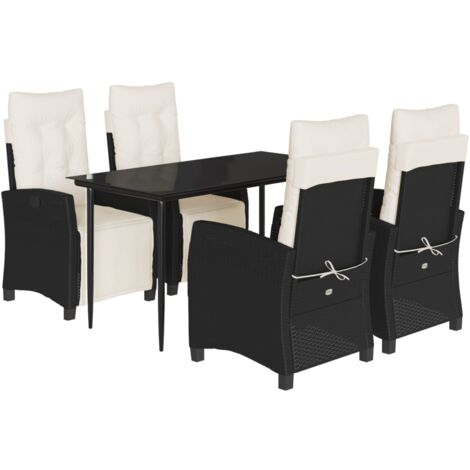 5-tlg. Garten-Essgruppe mit Kissen Schwarz Poly Rattan vidaXL