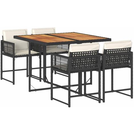 5-tlg. Garten-Essgruppe mit Kissen Schwarz Poly Rattan vidaXL