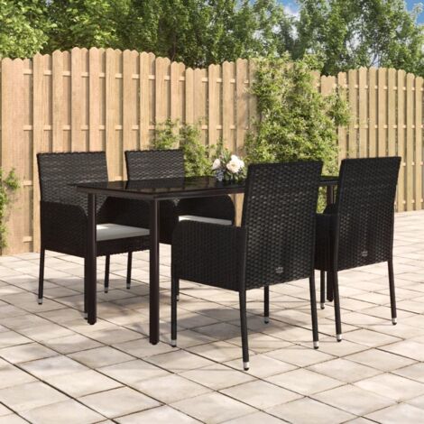 5-tlg. Garten-Essgruppe mit Kissen Schwarz Poly Rattan vidaXL