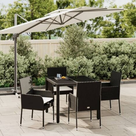 5-tlg. Garten-Essgruppe mit Kissen Schwarz Poly Rattan vidaXL