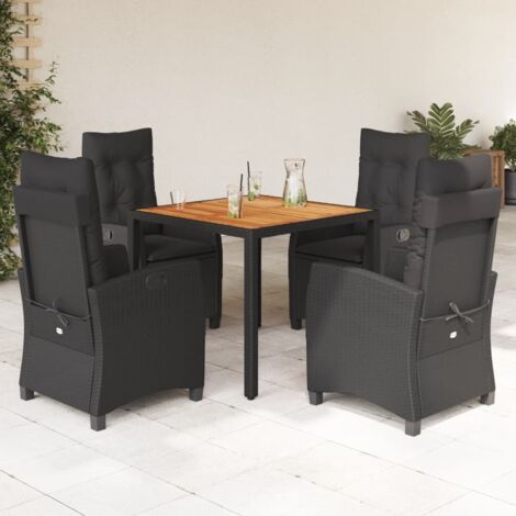 5-tlg. Garten-Essgruppe mit Kissen Schwarz Poly Rattan vidaXL