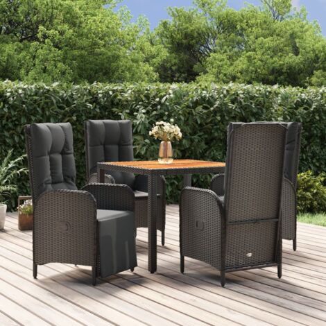 5-tlg. Garten-Essgruppe mit Kissen Schwarz Poly Rattan vidaXL