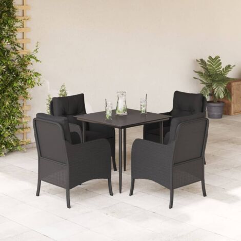 5-tlg. Garten-Essgruppe mit Kissen Schwarz Poly Rattan vidaXL