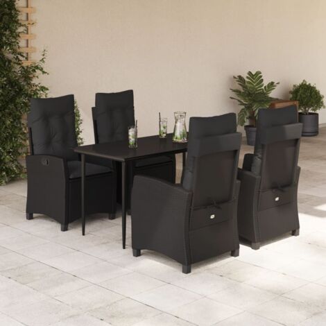 5-tlg. Garten-Essgruppe mit Kissen Schwarz Poly Rattan vidaXL