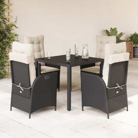 5-tlg. Garten-Essgruppe mit Kissen Schwarz Poly Rattan vidaXL