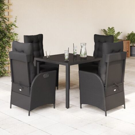 5-tlg. Garten-Essgruppe mit Kissen Schwarz Poly Rattan vidaXL